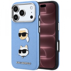 Husa pentru Apple iPhone 18 Pro Max / 17 Pro Max, Karl Lagerfeld, Saffiano with Karl & Choupette Head's Pin and Logo, Bleu