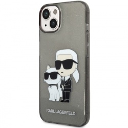 Husa Plastic - TPU Karl Lagerfeld IML Glitter Karl and Choupette NFT pentru Apple iPhone 14 Plus, Neagra KLHCP14MHNKCTGK
