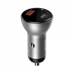 Incarcator auto cu display USB / USB Type C 45 W 5 A SCP Quick Charge 4.0+ Power Delivery 3.0 argintiu (CCBX-C0S)