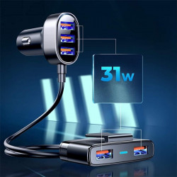 Incarcator auto + extensie 5x USB 6,2 A Joyroom black (JR-CL03) - Img 5