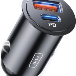 Încărcător Auto Rapid INIU USB-C, 60W Putere Combinată (Type-C 30W + USB-A 30W), Design Ultra-Compact „Flush-Fit”, Negru