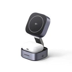 Incarcator inductiv Ugreen W702 3in1 cu MagSafe / Qi2 si port USB-C pentru telefon / casti - negru - Img 8