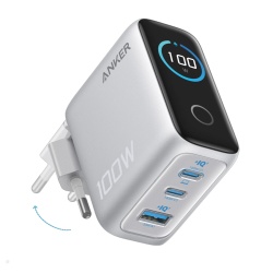 Incarcator retea Anker 100W, 2x USB-C, 1x USB-A, Smart-Display, Argintiu
