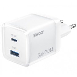 Incarcator Retea BWOO CDA224, 70W, 3.25A, 1 x USB-A - 1 x USB-C, Alb