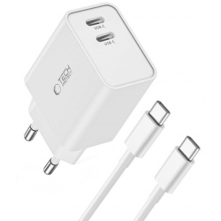 Incarcator Retea Cu Cablu USB-C Tech-Protect C35W, 35W, 3A, 2 x USB-C, Alb