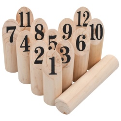 Joc de indemanare din lemn Number Kubb (Mölkky), set de exterior cu popice numerotate si bat de aruncare, pentru curte, gradina si plaja