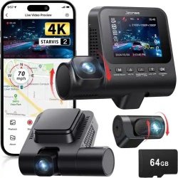 Jzones 4K Ultra HD STARVIS 2 Triple Camera, MicroSD 64Gb