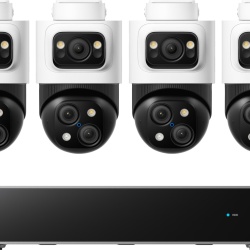 Kit supraveghere video eufy PoE NVR S4 Max, Rezolutie 4K, AI, IP65, cu 4 camere PTZ Bullet cu 3 lentile