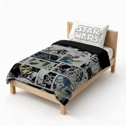 Lenjerie de pat pentru 1 persoana Jay Franco Star Wars Comic, 100% bumbac, cearceaf pilota si fata de perna 50 x 70 cm, Multicolor