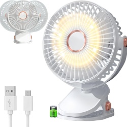 Mini Ventilator Typec Home Portabil cu Clemă și Lumină LED, Reîncărcabil USB, 5 Trepte de Viteză, Rotație 360°, pentru Birou, Casă și Noptieră, Alb