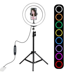Montare trepied Puluz 1,1m + 26cm RGBW LED Ring Vlogging PKT3044