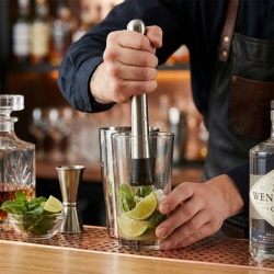 Muddler Profesional pentru Cocktail KMT Style, 20.5 cm, Inox și Cap din Silicon, Argintiu/Negru - Img 2