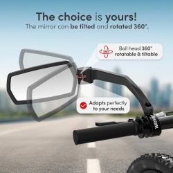 Oglindă Retrovizoare pentru Bicicletă și E-Bike Wittkop, Lentilă Convexă HD din Sticlă Veritabilă, Câmp Vizual Extins, Rotire 360° și Braț Pliabil, Montaj Universal pe Ghidon (Superior / Inferior), Carcasă Ranforsată Anti-Șoc, Negru - Img 4
