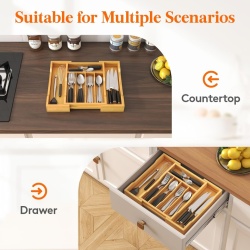 Organizator Extensibil pentru Sertarul de Tacâmuri Typec cu Finisaj Efect Lemn, Tavă Multifuncțională pentru Ustensile de Bucătărie, Dimensiuni Ajustabile 22.7 – 38 cm - Img 2