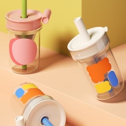 Pahar cu capac din sticla cu pai Chako Lab Stacking Music 560ml - Img 2