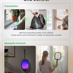 Paleta electrica anti-tantari si insecte 2 in 1 pliabila, lampa UV anti-insecte, acumulator reincarcabil 1800 mAh, zapper portabil pentru casa, terasa, curte si camping - Img 2