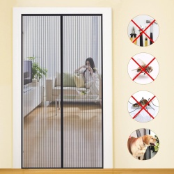 Plasă Anti-Insecte Magnetică pentru Ușă MYCARBON 100 x 210 cm, Închidere Automată cu Magneți, Montare cu Bandă Adezivă Fără Găurire, Negru