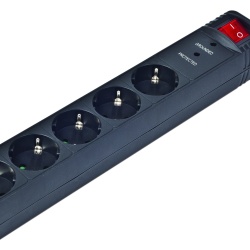 PRELUNGITOR GEMBIRD, Schuko x 5, conectare prin Schuko (T), cablu 3 m, 16 A, protectie supratensiune, protectie copii, negru, "SPG5-C-10" (timbru verde 0.18 lei)
