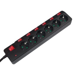 PRELUNGITOR LOGILINK, Schuko x 6, conectare prin Schuko (T), cablu 1.5 m, 16 A, protectie supratensiune, protectie copii, negru, "LPS233" (timbru verde 0.18 lei)
