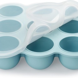 Recipient Congelator Porționare Hrană Bebeluși Aolso din Silicon Alimentar Fără BPA, 9 Compartimente x 75 ml cu Capac Detașabil, Formă Congelare Piureuri, Supe și Gustări, Albastru