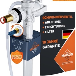Robinet flotor alimentare rezervor WC LA MAISON SAB, racord lateral 3/8" (12/17 mm), alimentare orizontală silențioasă, presiune până la 21 Bar, certificat CE, Alb