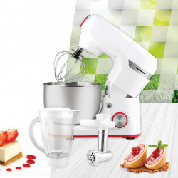 Robot de bucatarie Heinner HPM-1000WH, 1000W, miscare planetara, accesoriu masina de tocat si blender, bol 5.5 L, 10 viteze + pulse, Alb - Img 3