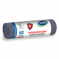 Saci menajeri 60 L, 10 bucati, Stella, ANTIBACTERIENI, cu snur (LDPE)