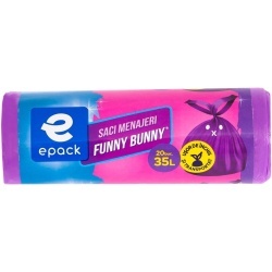 Saci menajeri Epack Funny Bunny, 35 l, 52 x 57 cm + 16 cm, 20 buc/rola, Mov