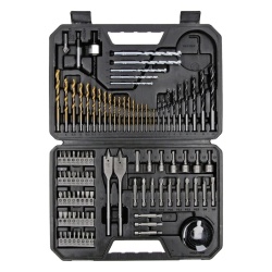 Set 103 Accesorii Bosch Profesional, biti, burghie lemn, metal, zidarie, adaptor, chei tubulare, suport universal, carote, zencuitor
