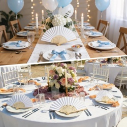 Set 12 evantai de hârtie și bambus Elegant Celebration, evantaie pliabile elegante pentru nunți și petreceri în aer liber, mâner neted din bambus fără așchii, design alb pur personalizabil DIY, deschidere de 38 cm - Img 3