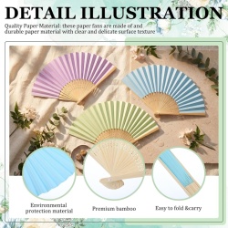 Set 12 evantaii pliabile din hârtie pastel, evantaie decorative pentru nuntă, petreceri și proiecte DIY, 6.5 inch - Img 4