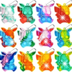 Set 12 x Breloc Senzorial Antistres Pop It din Silicon, Mini Jucărie Fidget Toy Push Bubble cu Inel Metalic pentru Chei și Rucsac, Flexibil, Lavabil și Reutilizabil