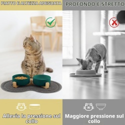 Set 2 Boluri din Ceramică pentru Pisici și Căței cu Suport din Lemn de Bambus, Capacitate 2 x 400 ml, Poziție Ergonomică Anti-Reflux, Verde - Img 5