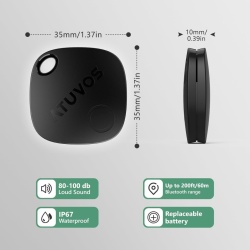 Set 2 Dispozitive de Urmărire Inteligente ATUVOS Smart Tracker Bluetooth, Compatibile cu Rețeaua Apple Find My (Unde este? - Doar iOS), Baterie Înlocuibilă CR2032 Inclusă, Difuzor Puternic 80–100 dB, Rezistență la Apă IP67, Fără Abonament, Negru - Img 2