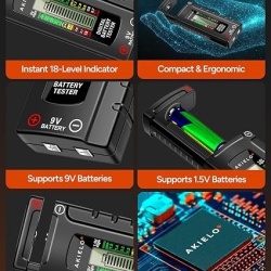 Set 2 testere digitale pentru baterii AKIELO+, ecran LCD, fără baterie necesară, verificator universal pentru AA, AAA, C, D, 9V și baterii tip pastilă (1.5V) - Img 4