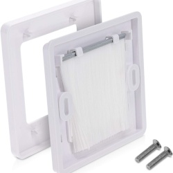 Set 2 Treceri de Cablu cu Perie kwmobile, Mască Pătrată 80 x 80 mm pentru Perete și Birou, Inserție Perie 50 x 50 mm, Organizator Cabluri TV, PC și Electrocasnice, Alb - Img 4