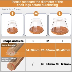Set 20 Protecții din Silicon Transparent cu Bază din Pâslă pentru Picioare de Scaun (Mărimea S, Ø 14–20 mm), Capace Anti-Zgârieturi și Reducere Zgomot - Img 6