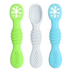 Set 3 Lingurițe de Învățare din Silicon pentru Bebeluși Vicloon (Albastru + Verde + Gri), Fără BPA, Linguriță de Diversificare și Masaj Gingival pentru Copii de la 4 Luni