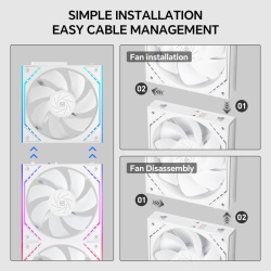 Set 3 ventilatoare Thermalright "TL-M12QRW", 120mm, 1500 RPM, S-FDB Bearing, 47.6 CFM, LED ARGB, 4pin PWM, alb - Img 3