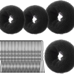 Set 4 Bureți Tip Gogoașă pentru Coc Typec Home cu 30 Agrafe U Incluse, Accesorii Coafat Păr în Formă de Inel (2 Mărimi Diferite), Fixare Rapidă și Invizibilă, Ușori și Reutilizabili