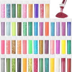 Set 48 Borcănașe cu Sclipici Colorat pentru Rășină Epoxidică, Lucrări Hand-Made, Slime, Unghii și Machiaj Artistic (Total 576g), Pudră Extra Fină și Sclipici Chunky, Design Anti-Vărsare cu Capac Flip-Top, Multicolor