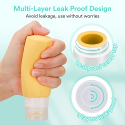 Set 5 Recipiente de Călătorie din Silicon, Sticluțe Refolosibile 100 ml 100% Etanșe cu Geantă de Depozitare, pentru Șampon și Cosmetice - Img 6
