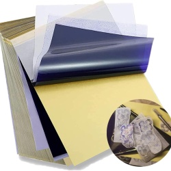 Set 50 Coli Hârtie de Transfer Tatuaje A4, Șablon Carbon 4 Straturi pentru Copiator Termic și Desen Manual, Hârtie Indigo Profesională pentru Tatuat, Body Painting și Proiecte DIY
