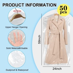 Set 50 Huse de Protecție Transparente pentru Haine pe Umeraș, Saci Tip Curățătorie 60 x 90 cm, Anti-Praf, Impermeabile, pentru Costume, Rochii, Paltoane și Geci - Img 7