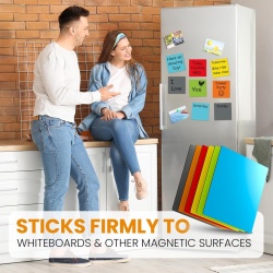 Set 60 Etichete Magnetice Reutilizabile și Inscriptibile ATWAM 75 x 75 mm (3x3 Inch), 6 Culori Vibrante, Carduri Magnetice Ștergibile Uscat pentru Tablă Magnetică, Panouri Scrum, Tablouri Kanban, Frigider și Organizare Agilă - Img 6