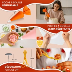 Set Profesional pentru Ornat și Decorat Prăjituri și Torturi 61 Piese cu Platou Rotativ 28 cm, Bază Antiderapantă, Șprițuri din Inox, Poșuri, Spatule și Feliator Tort, Suportă până la 5 kg - Img 5