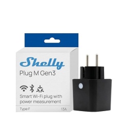Shelly Plug M Gen3 – Wi-Fi + Bluetooth, Matter-compatible smart plug with energy monitoring, black