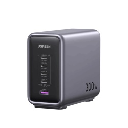 Statie de incarcare Ugreen Nexode 300W, GaN, 4x USB-C, 1x USB-A, cu cablu incarcare inclus, Gri