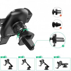 Suport auto cu incarcare wireless Choetech Qi 10W Gravity + Clip pentru prindere ventilatie + Cablu de 1.2m Micro USB Black (T536-S) - Img 2