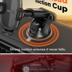 Suport Auto pentru Telefon APPS2Car, Fixare cu Ventuză Gel și Pad Adeziv 3M pe Parbriz sau Bord, Braț Telescopic Reglabil, Rotație 360°, Buton Quick-Release, Compatibil 4.7 - 6.8 Inch, Negru - Img 6
